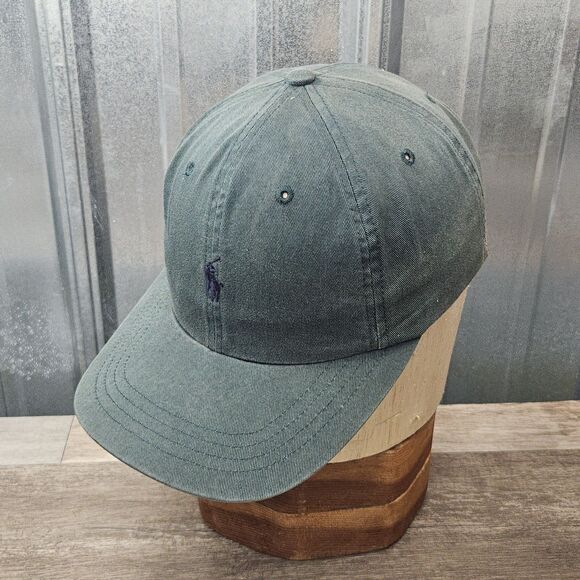 Vintage POLO RALPH LAUREN Green  Baseball Hat w/ Navy Pony - Picture 1 of 13